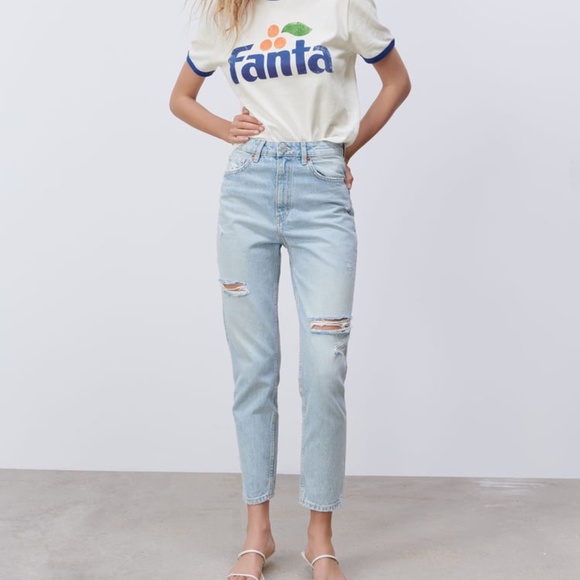 NEW ZARA RIPPED MOM FIT JEANS 4 - Picture 1 of 7